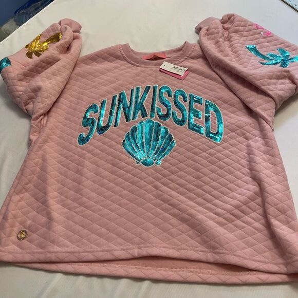 NWT Simply Southern Sunkissed Pink Sequin Crewneck Sweater Pullover Size Large - Picture 6 of 9